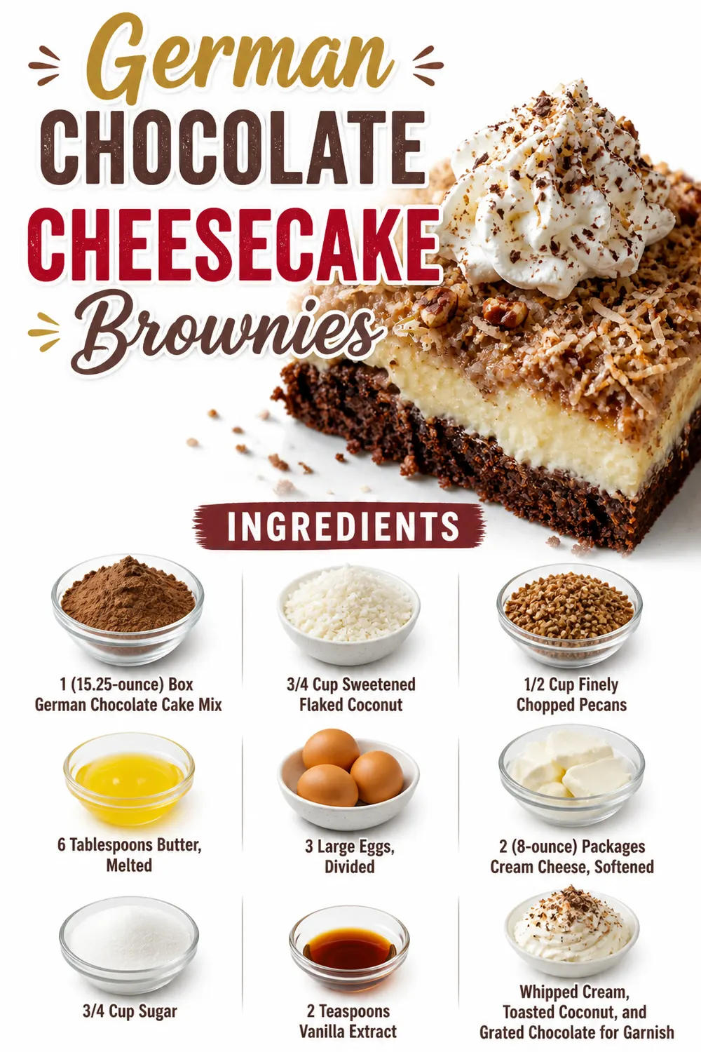 German Chocolate Cheesecake Brownies Pinterest pin